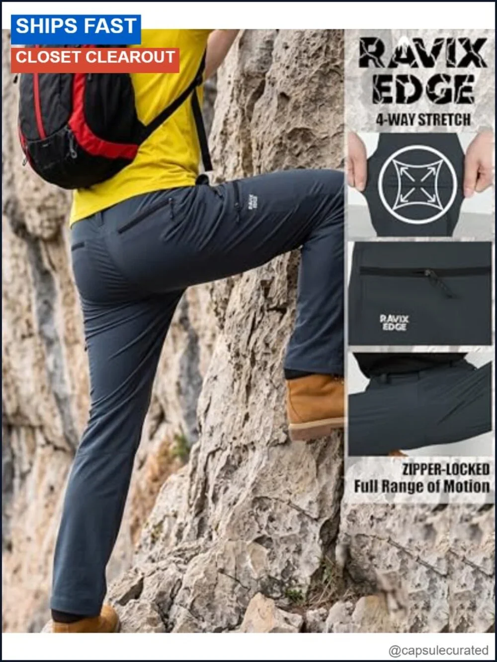 Men's Cargo Pants 4-Way Stretch Ripstop Nylon Spandex Hiking Utility Trousers